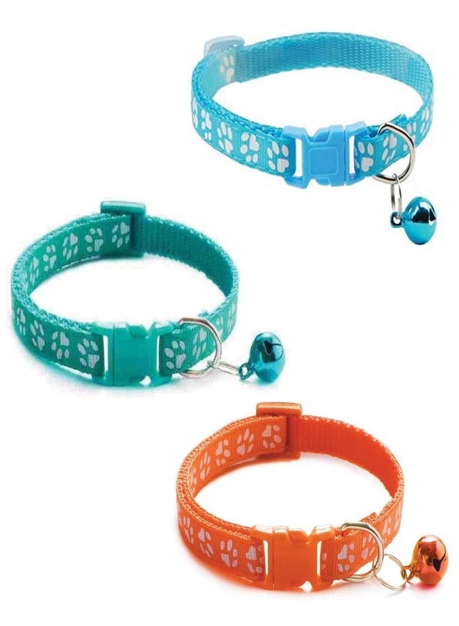 Litvibes Cat Collars Set of 3 with Bell,Kitten & Small Soft Adjustable Collar Safe,Solid & Protection Breakaway for Cats & Puppies,Cute Kitty Neckband with Paw Print-(Light Blue,Orange,Turquoise) - Image 1